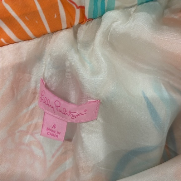 Lilly Pulitzer Orange and Blue Ruched One-Shoulder Sundress silk size 4 - Picture 3 of 7